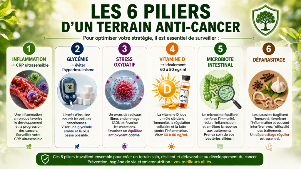 6 piliers d'un terrain anticancer